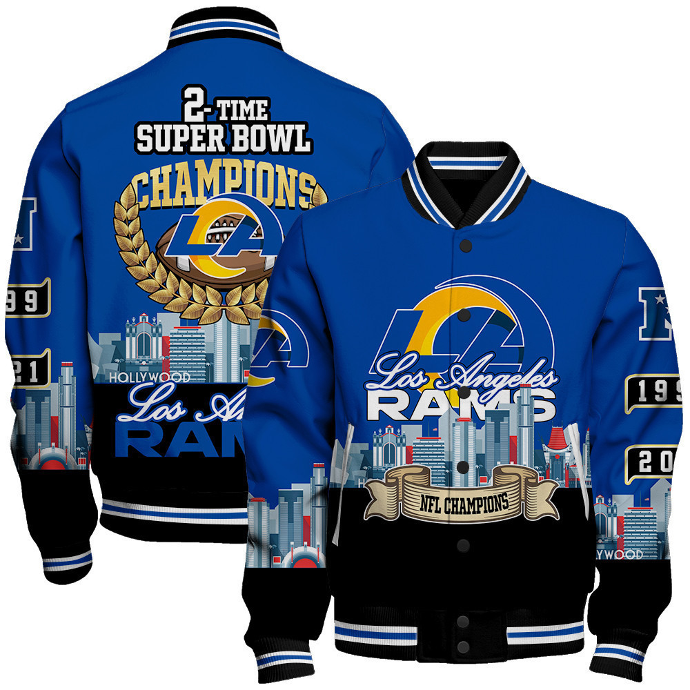 los angeles rams 2 time super bowl champions city design baseball varsity jacket baseball jacket all over print bcnfp