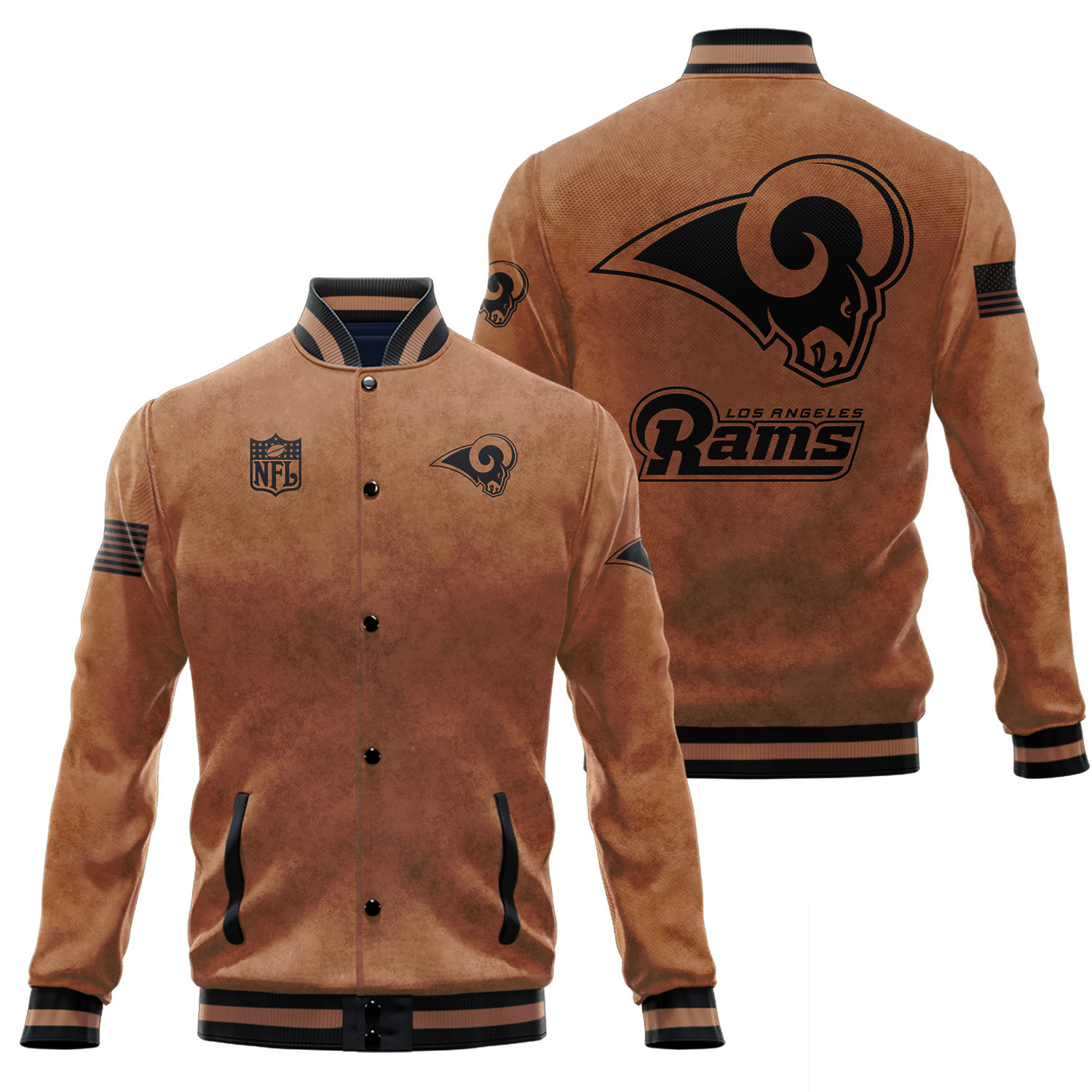 los angeles rams 2023 salute to service club baseball jacket baseball varsity jacket baseball jacket all over print brown q42ct