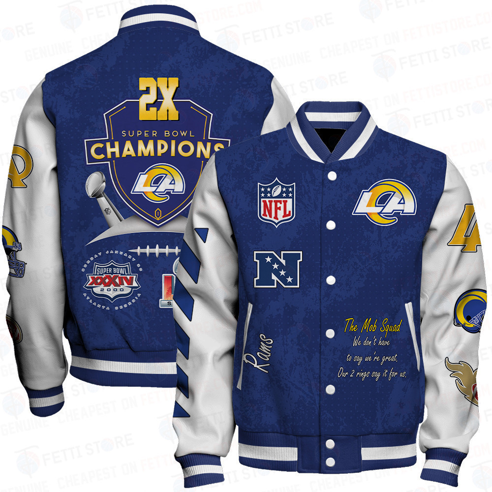 los angeles rams 2x champions print baseball varsity jacket baseball jacket all over print sfat v9 jwi5g