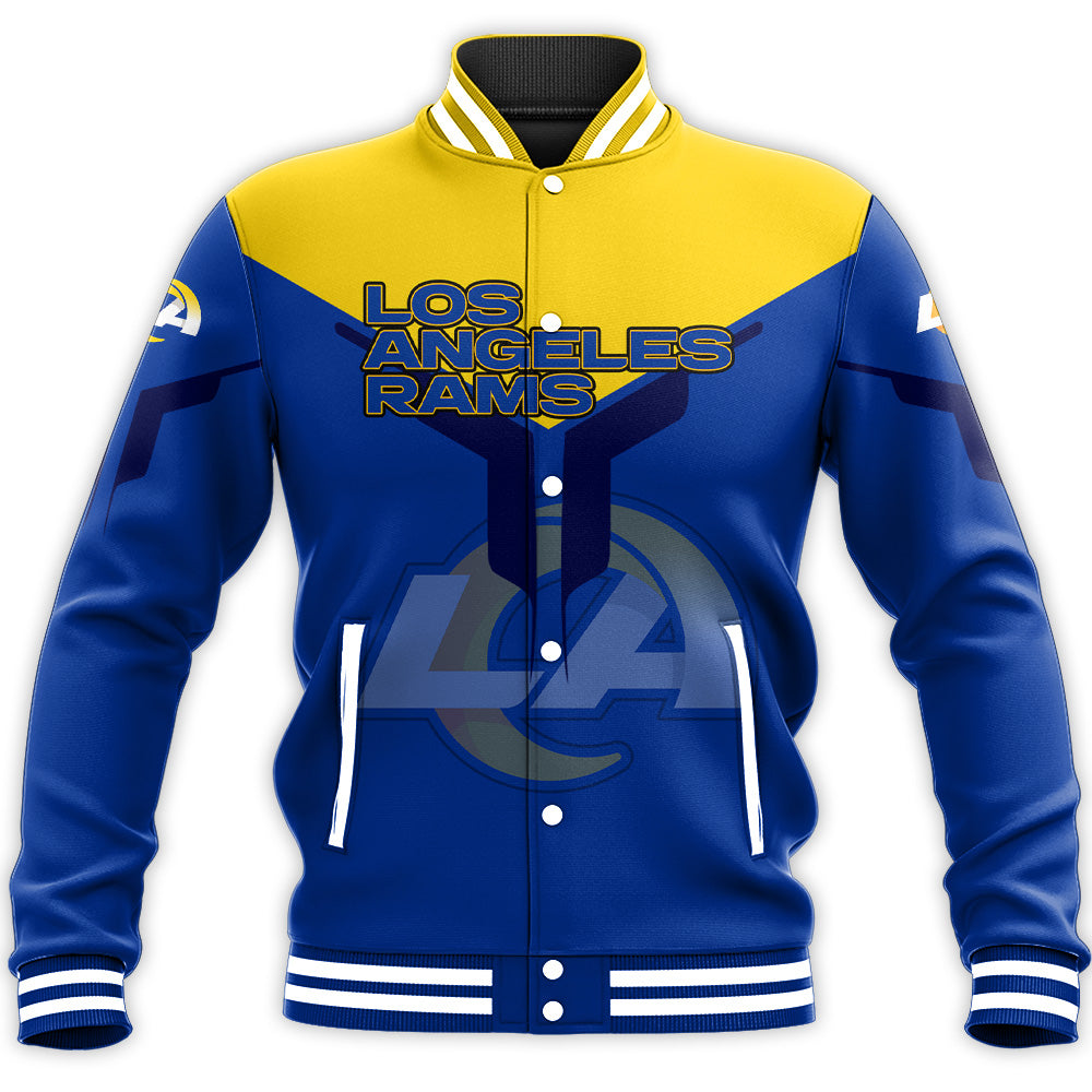 los angeles rams baseball jacket button up zipper hooded all over print drinking style nfl nygus