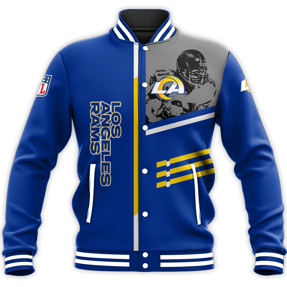 los angeles rams baseball jacket button up zipper hooded all over print personalized football for fan nfl d0pr3