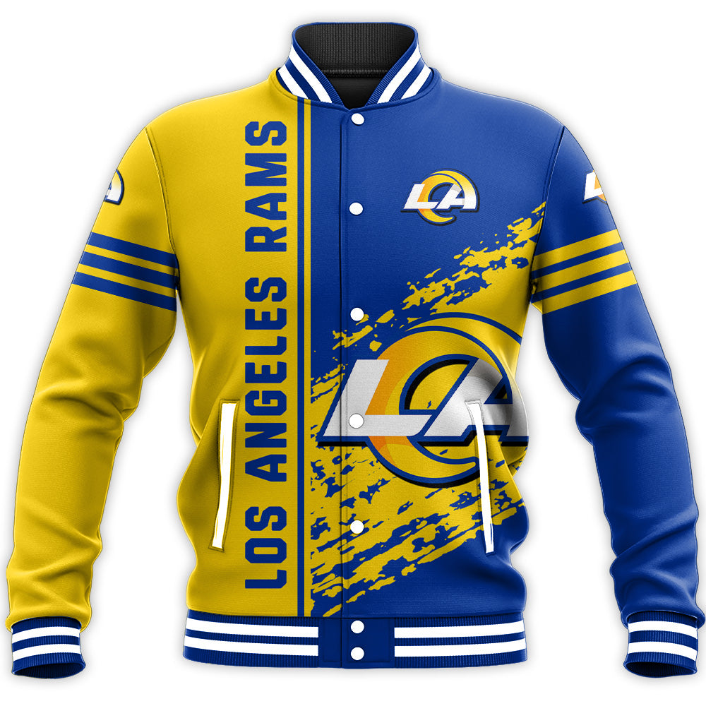 los angeles rams baseball jacket button up zipper hooded all over print quarter style nfl yapw6