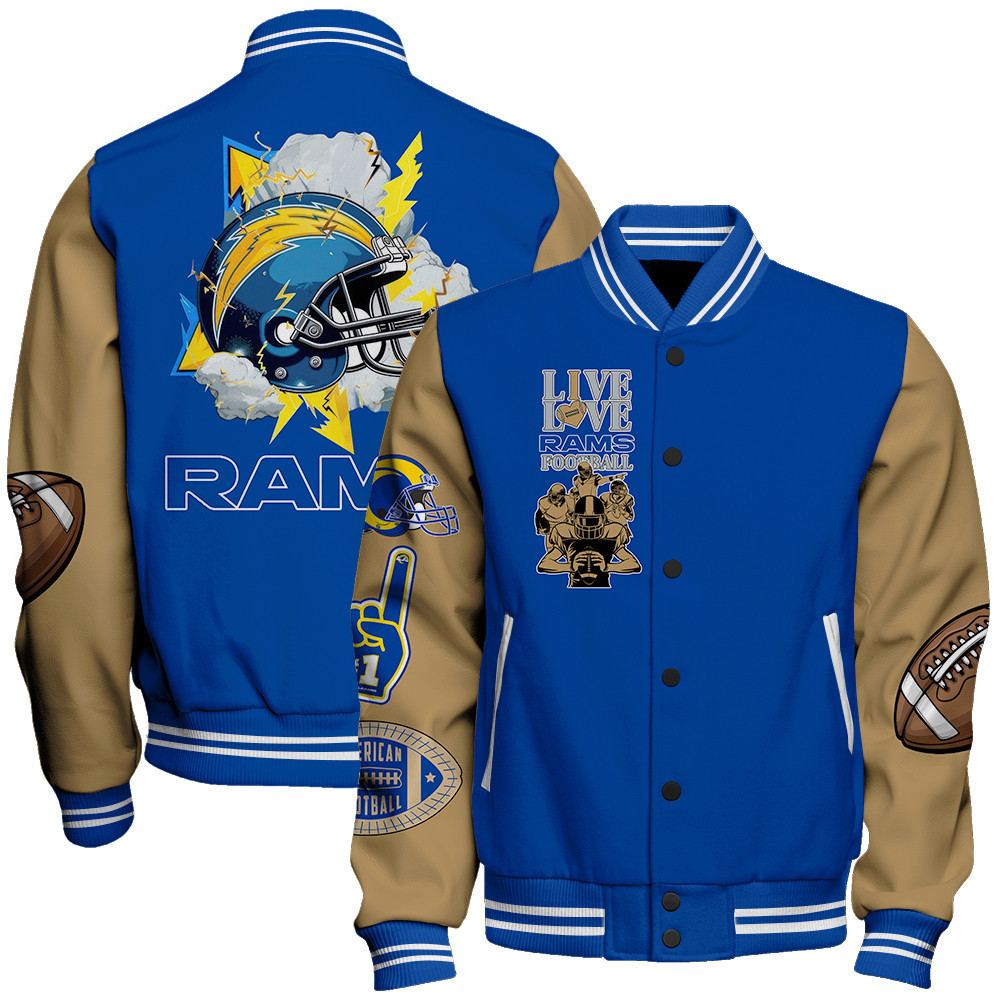 los angeles rams live love rams football print baseball varsity jacket baseball jacket all over print hqtfx