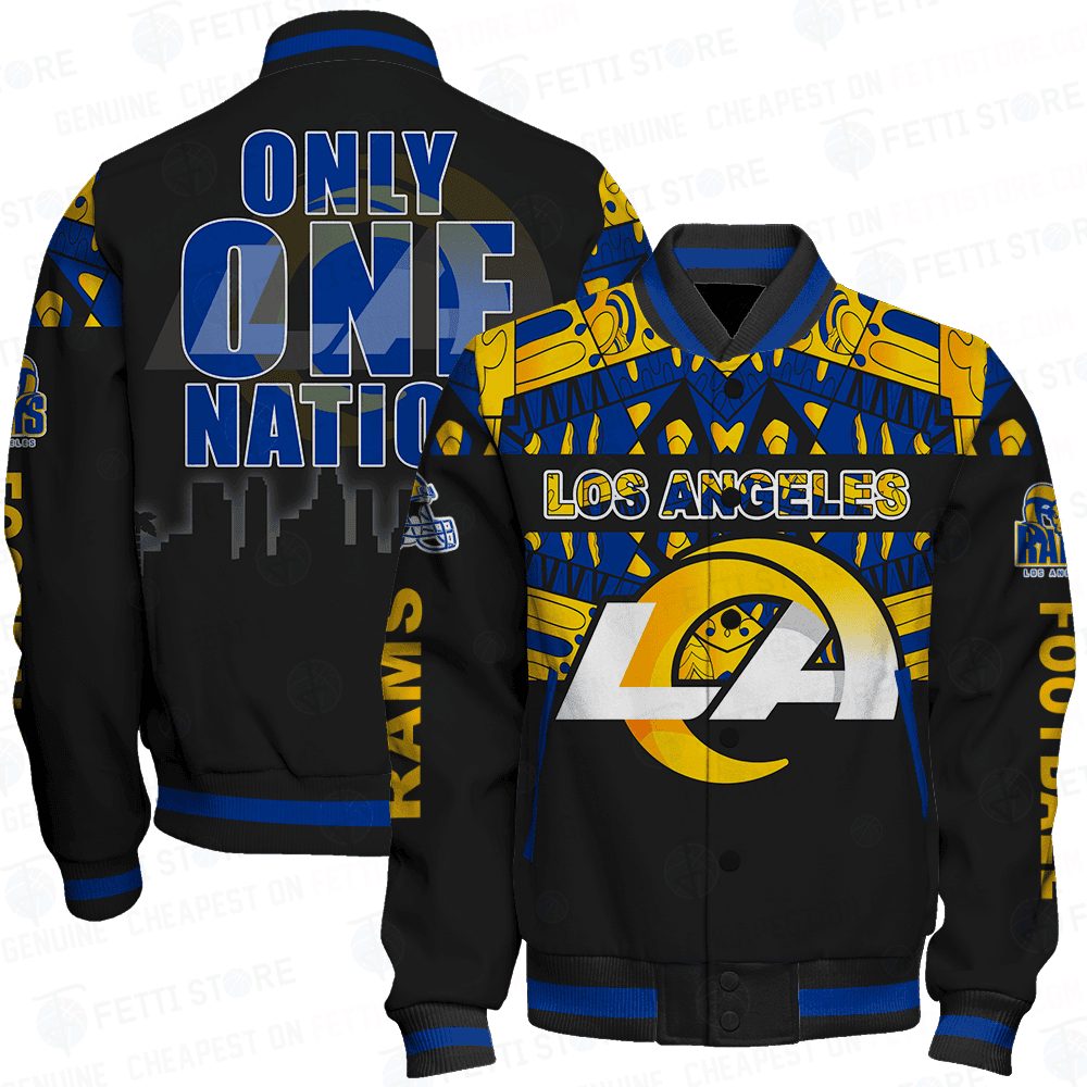 los angeles rams only one nation print baseball varsity jacket baseball jacket all over print jrt2s