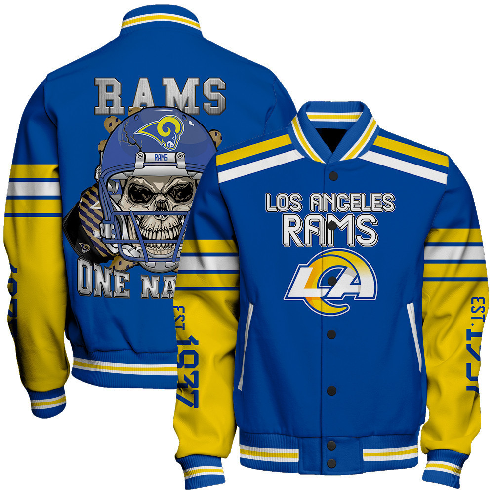 los angeles rams skull and gloves pattern baseball varsity jacket baseball jacket all over print sipig