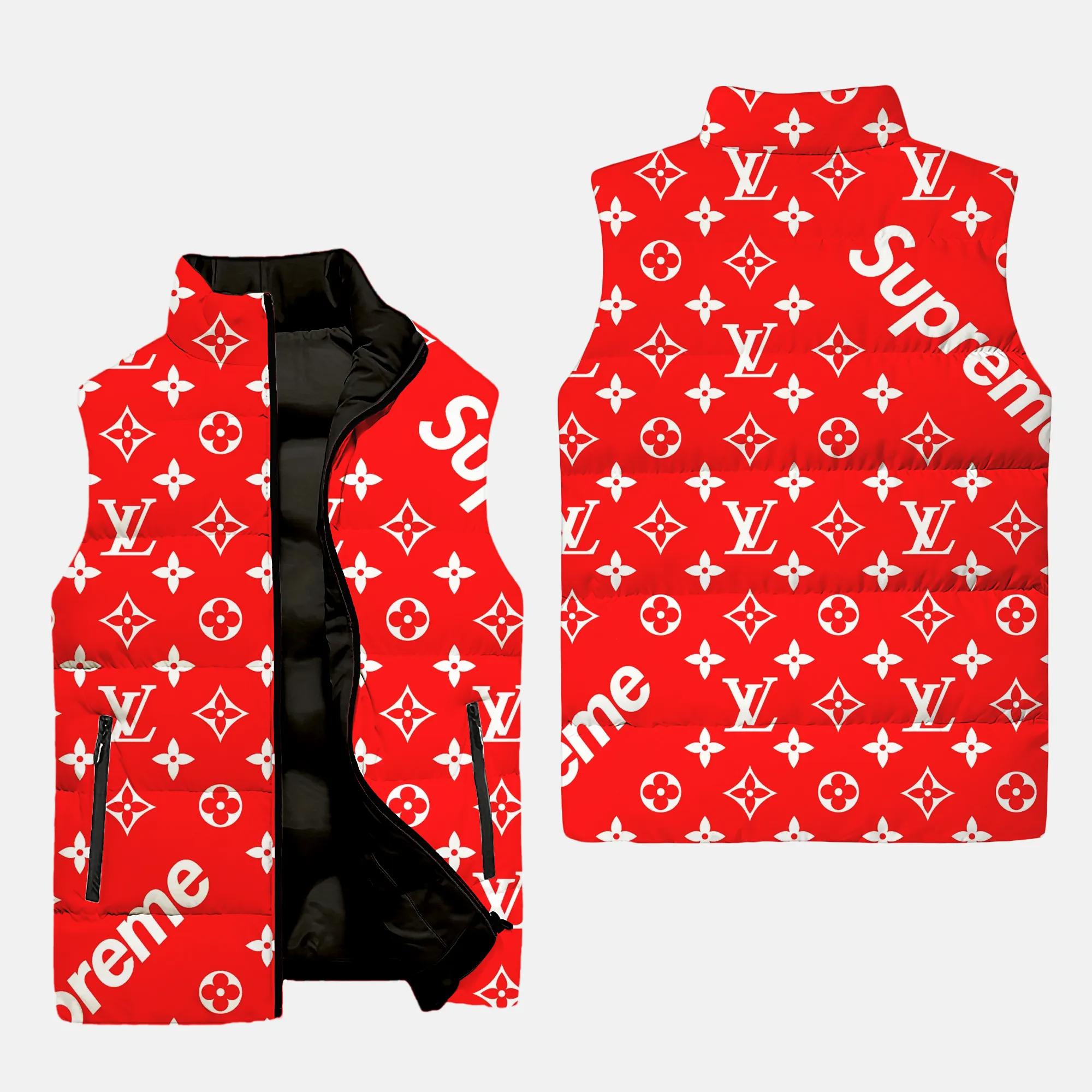 louis vuitton supreme red luxury brand 3d sleeveless puffer jacket 20240108093912632