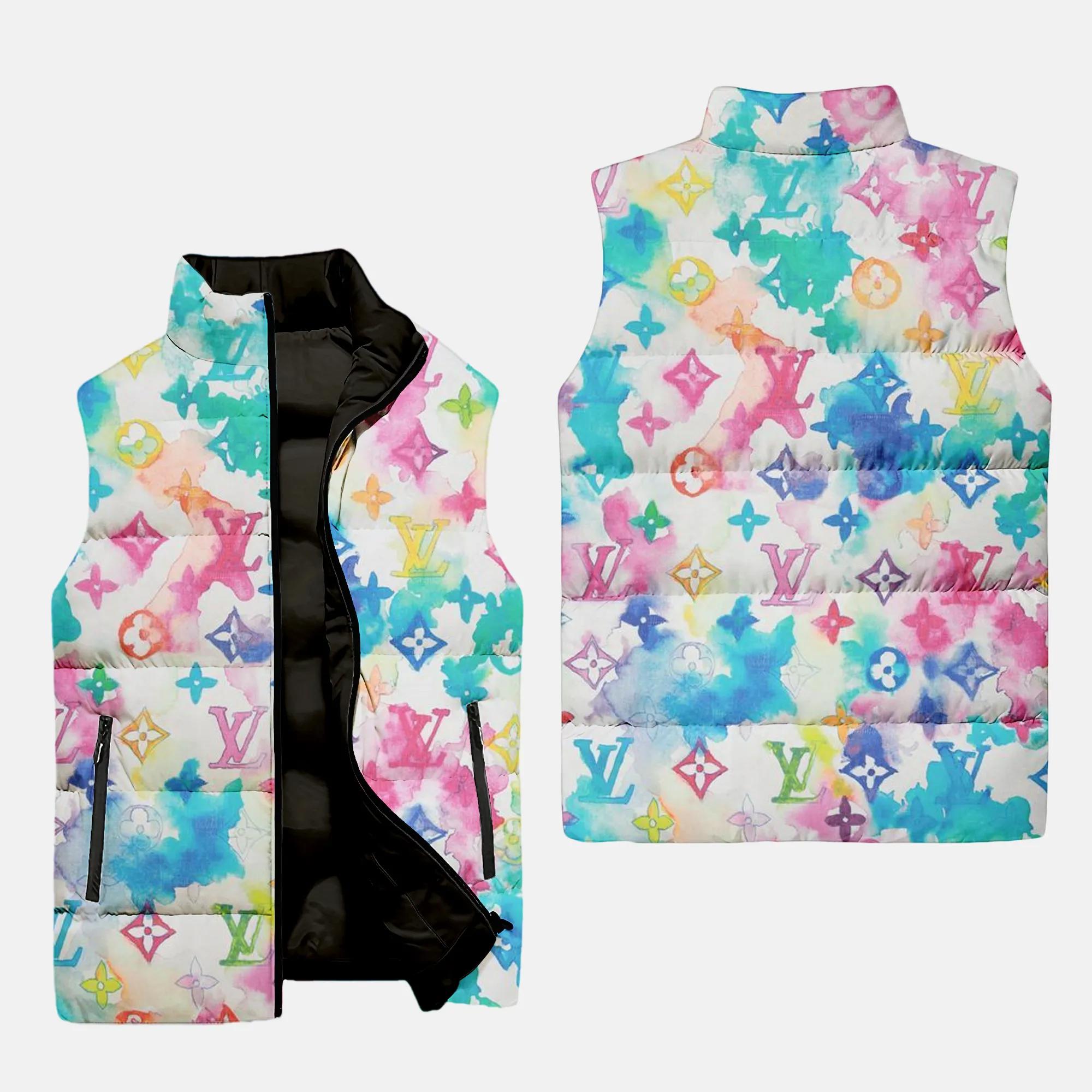 louis vuitton water color luxury brand 3d sleeveless puffer jacket 20240108093931634