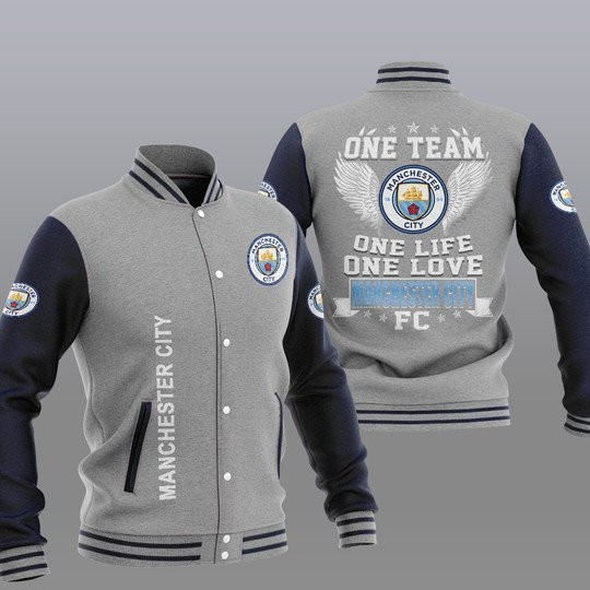 manchester city grey blue one team one life one love baseball varsity jacket baseball jacket all over print c6hyy