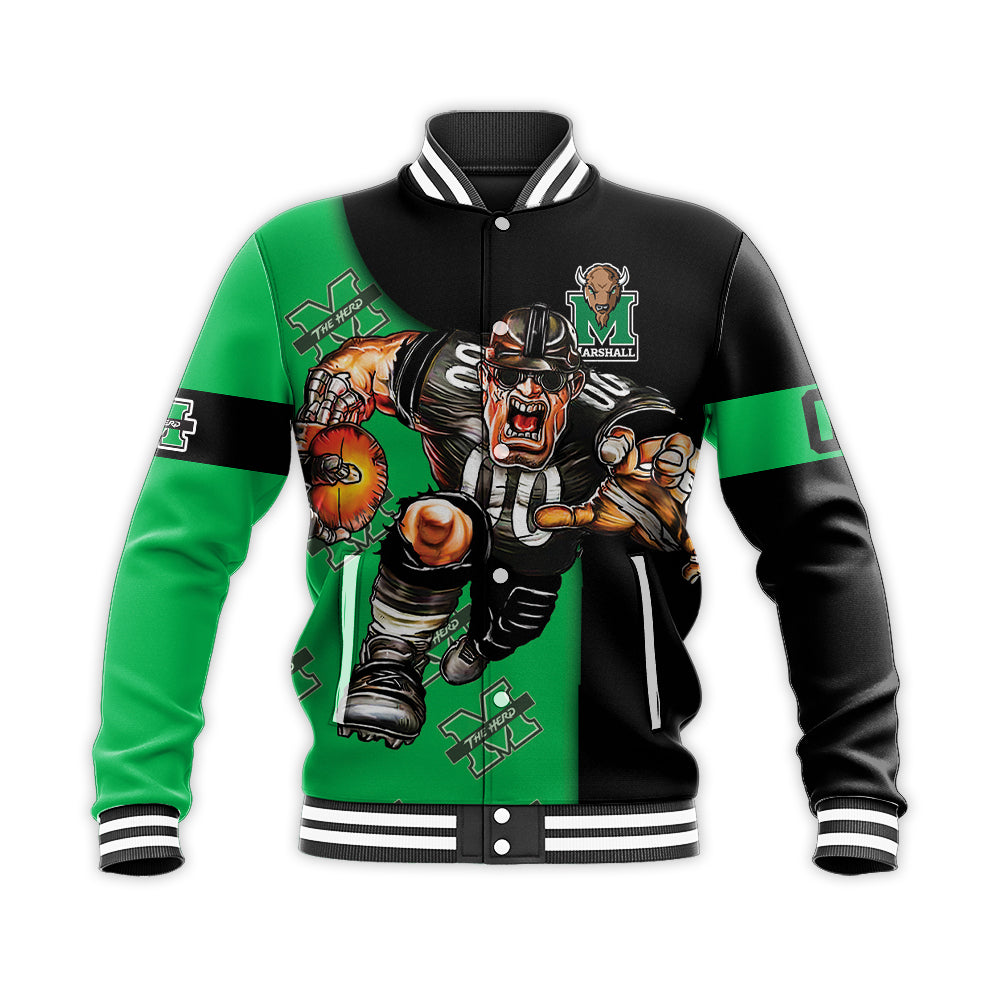 marshall thundering herd baseball jacket button up zipper hooded all over print football go on gift for fans ncaa yjl2r