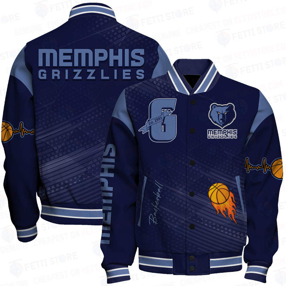 memphis grizzlies team logo sport pattern basketball baseball varsity jacket baseball jacket all over print zrncl