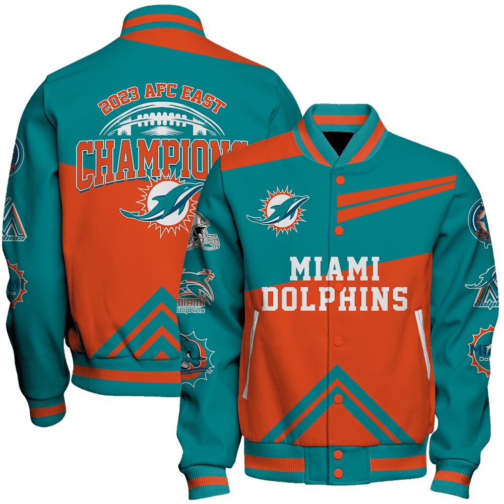 miami dolphins 2023 afc east champions nfl baseball varsity jacket baseball jacket all over print htipf