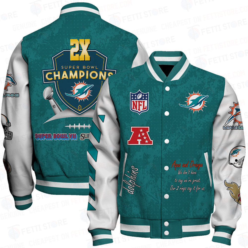 miami dolphins 2x champions print baseball varsity jacket baseball jacket all over print sfat v9 lkycp