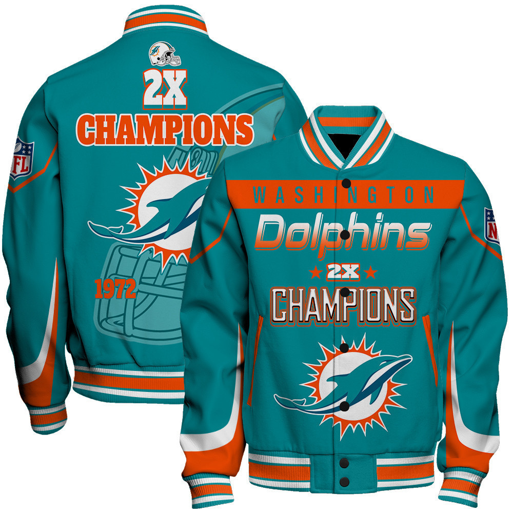 miami dolphins 2x super bowl champions baseball varsity jacket baseball jacket all over print foq6a