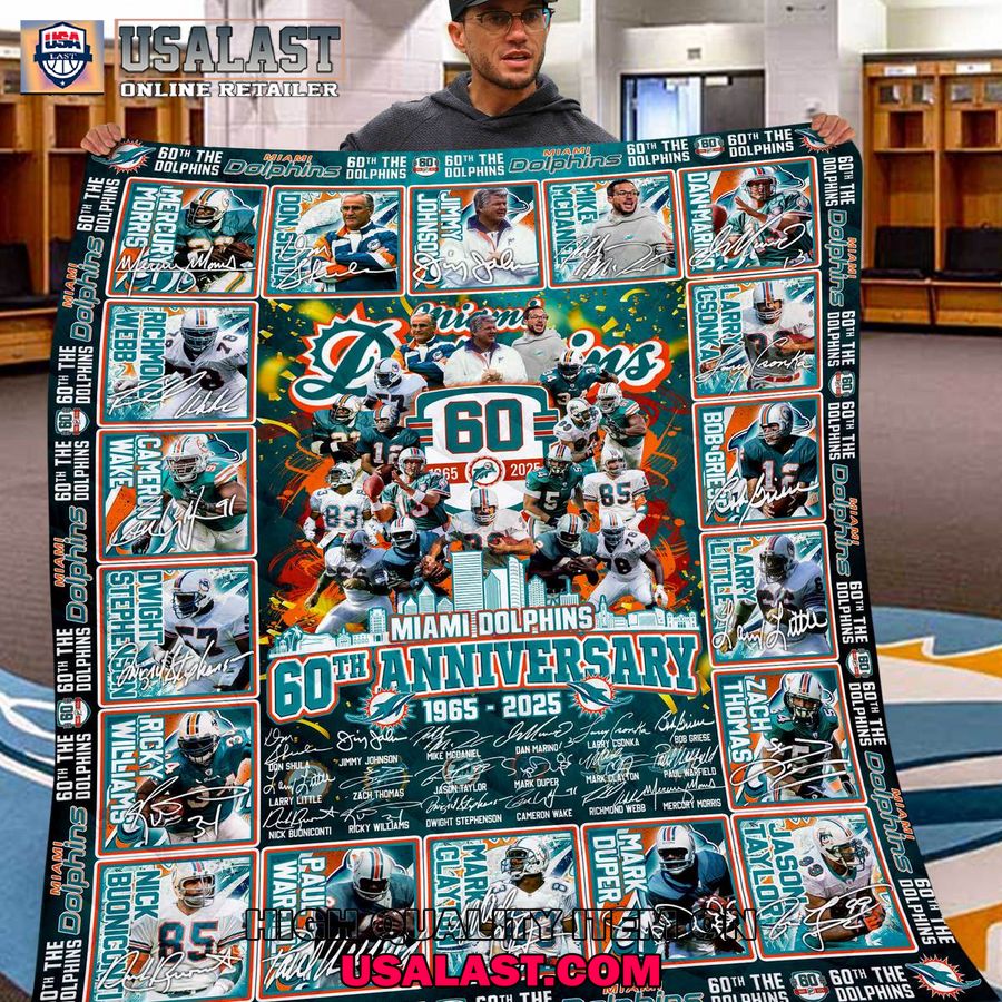 miami dolphins 60th anniversary 1965 2025 special quilt blanket 1 6xXS6