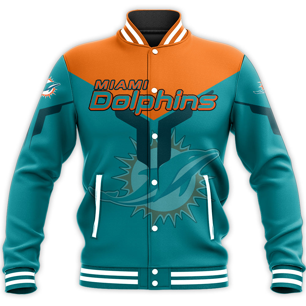 miami dolphins baseball jacket button up zipper hooded all over print drinking style nfl ht5gi