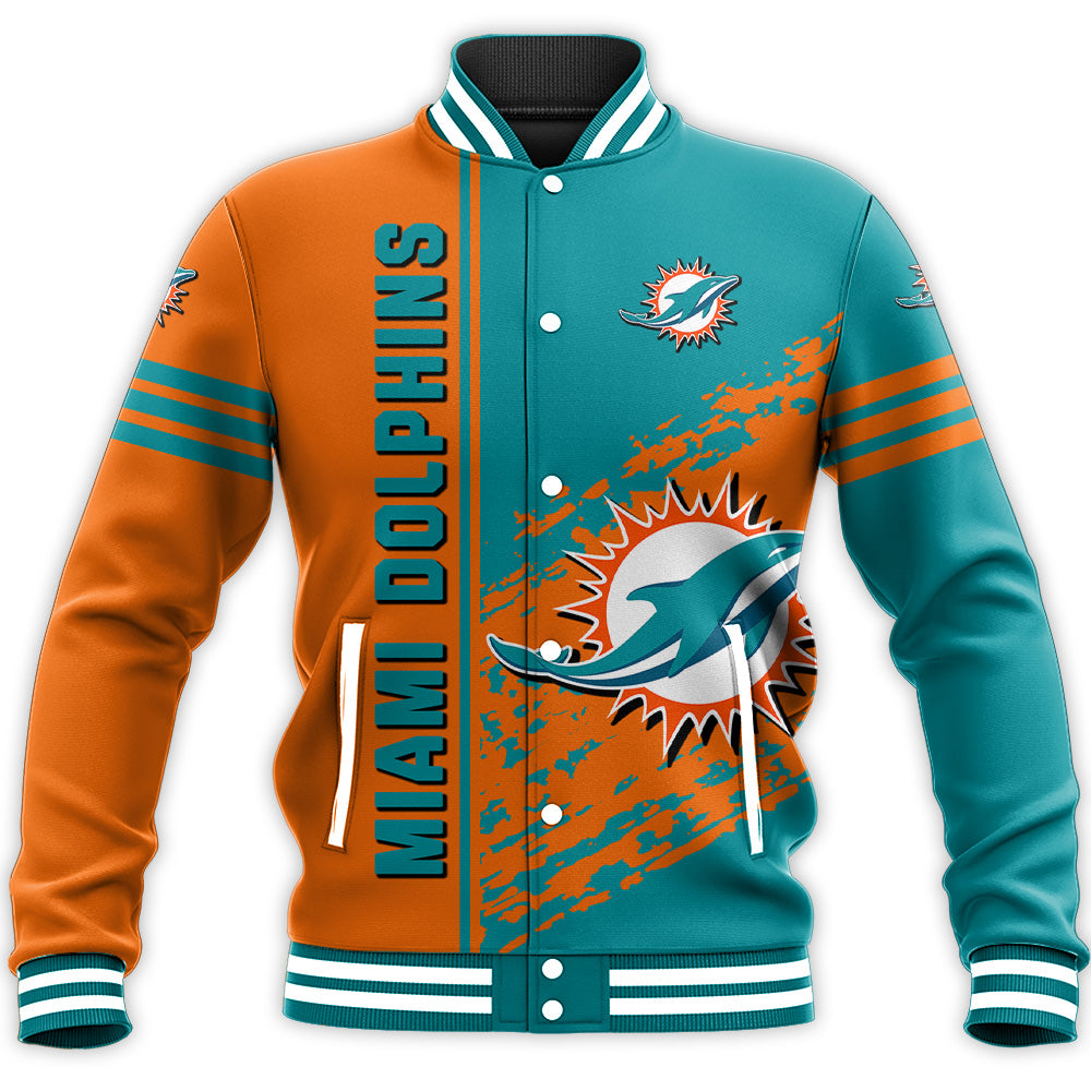 miami dolphins baseball jacket button up zipper hooded all over print quarter style nfl rdrae