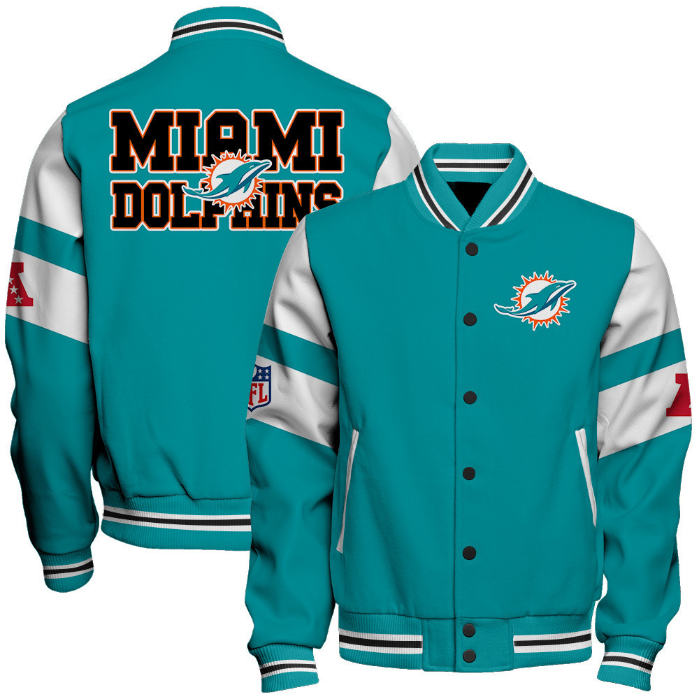 miami dolphins nfl 2024 american football conference unisex baseball varsity jacket baseball jacket all over print v11 i41qc