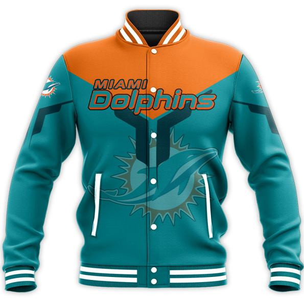 miami dolphins nfl football aqua and orange 3d print baseball varsity jacket baseball jacket all over print op2y9