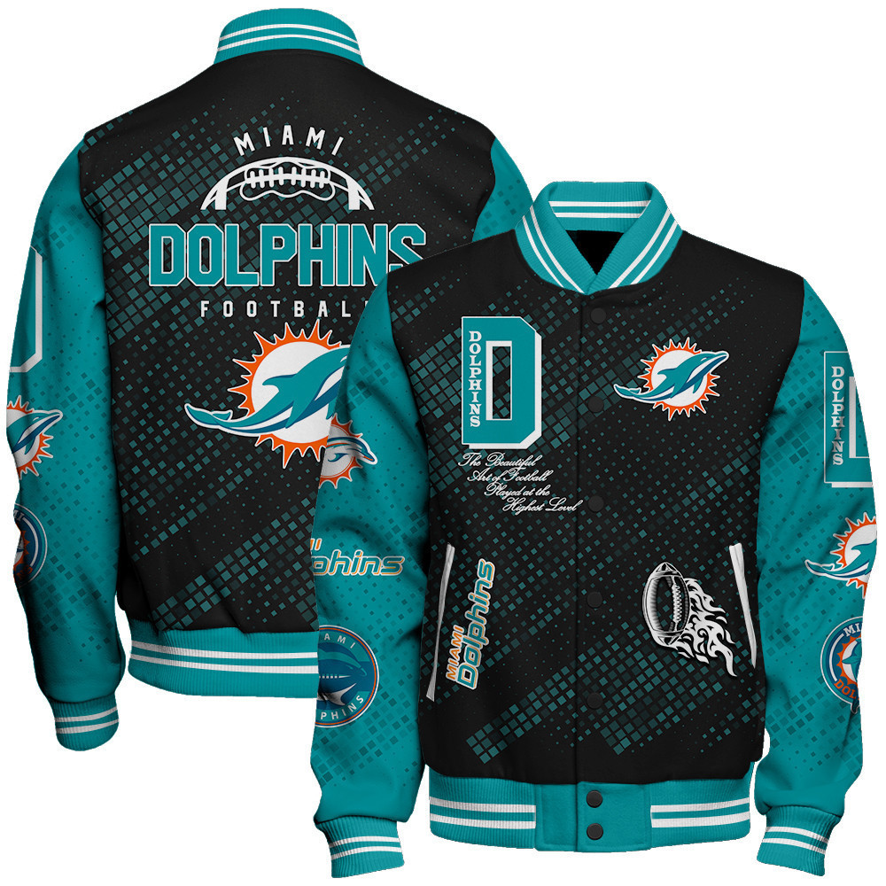 miami dolphins nfl pattern baseball varsity jacket baseball jacket all over print v13 p5bhc