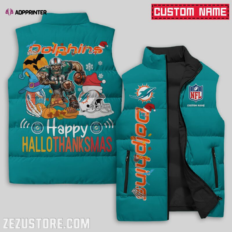 miami dolphins nfl sleeveless puffer jacket custom for fans gifts