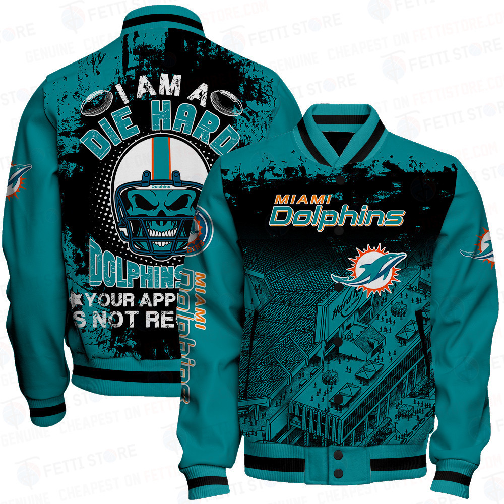 miami dolphins skull helmet halloween pattern baseball varsity jacket baseball jacket all over print ldgux