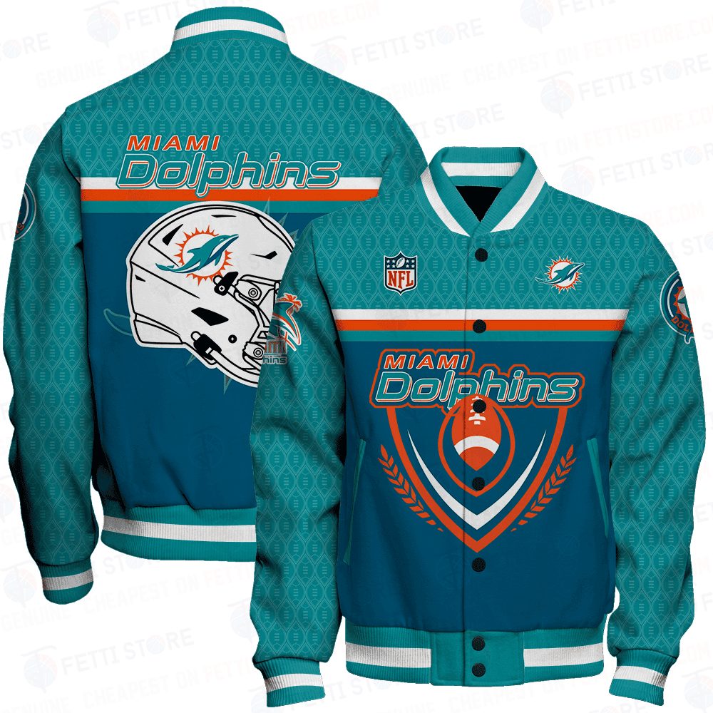 miami dolphins traditional football pattern baseball varsity jacket baseball jacket all over print e4cjd