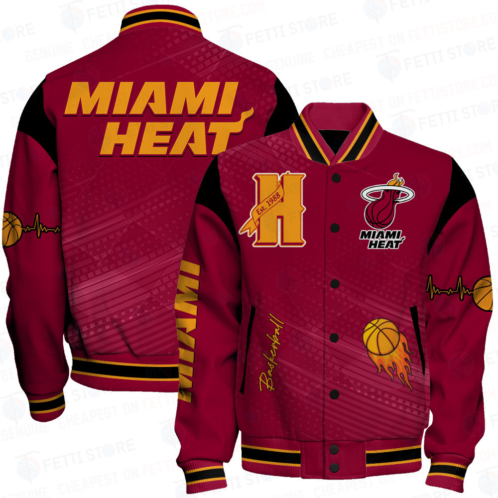 miami heat team logo sport pattern basketball baseball varsity jacket baseball jacket all over print azigm