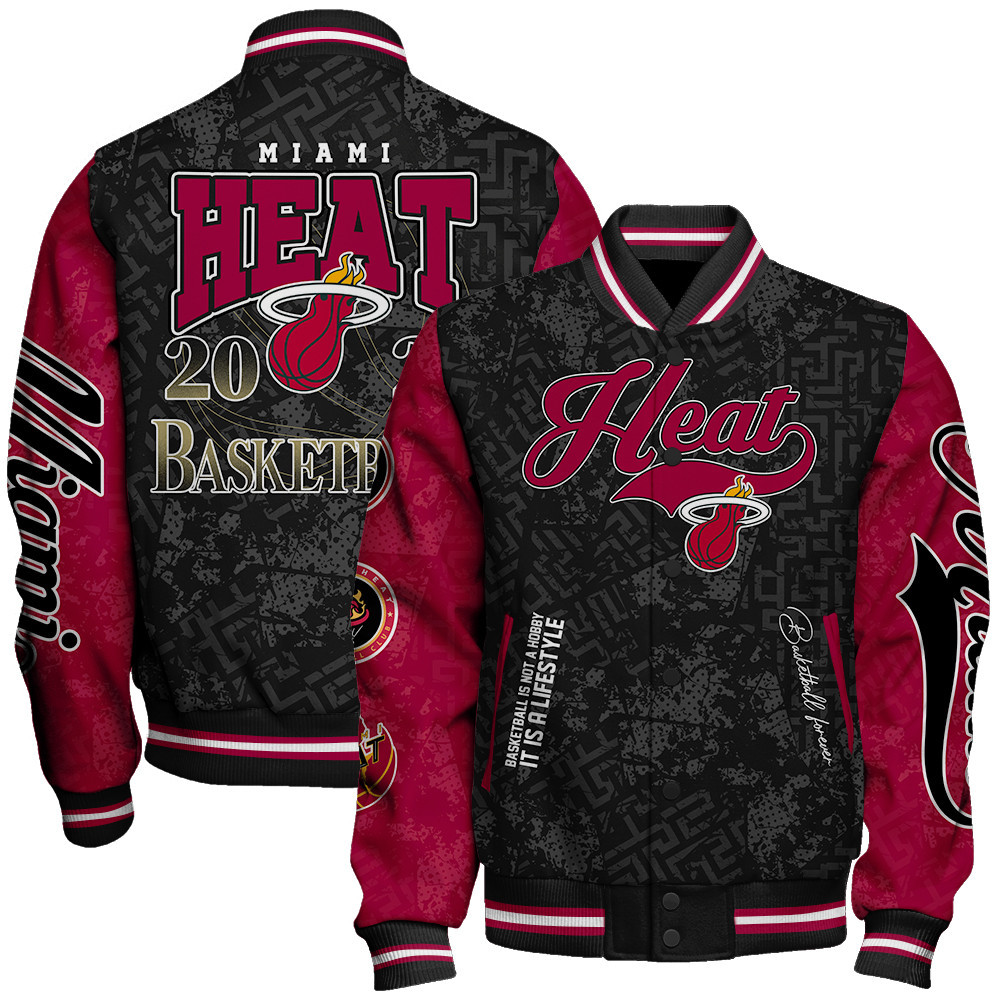 miami heat team logo sport pattern basketball forever baseball varsity jacket baseball jacket all over print w3qvf