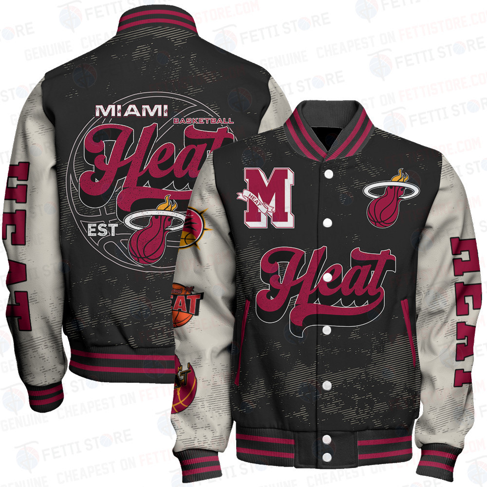 miami heat team logo sport pattern classic baseball varsity jacket baseball jacket all over print hg7me