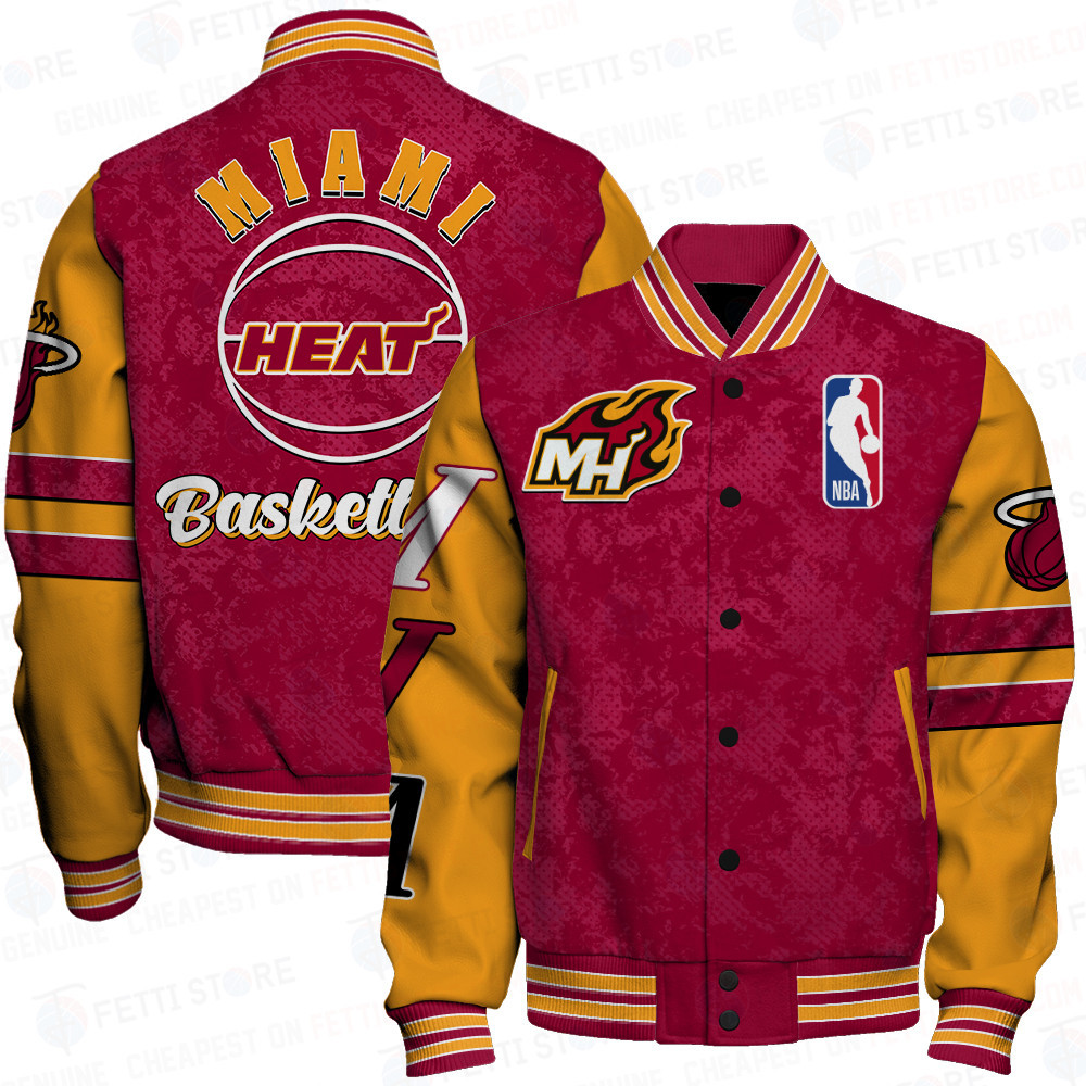 miami heat team logo sport pattern modern baseball varsity jacket baseball jacket all over print vdaxl