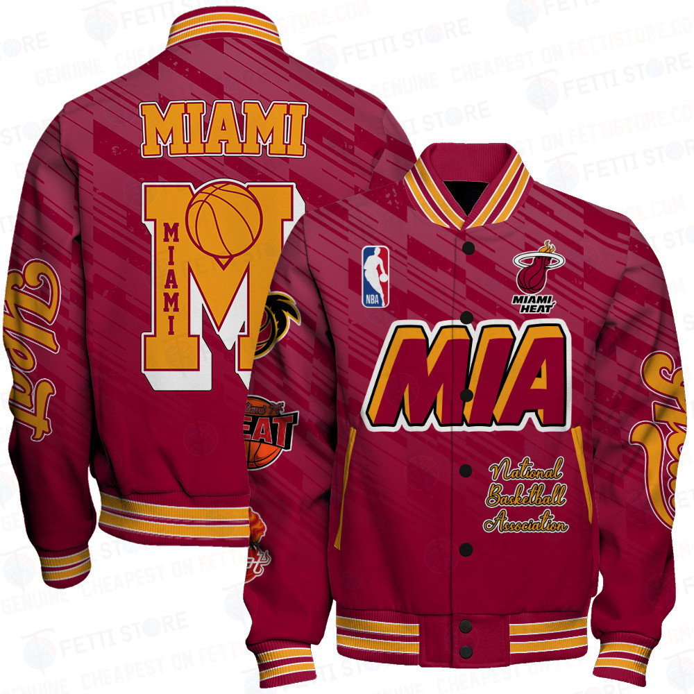 miami heat team logo sport pattern nba baseball varsity jacket baseball jacket all over print zt7cm