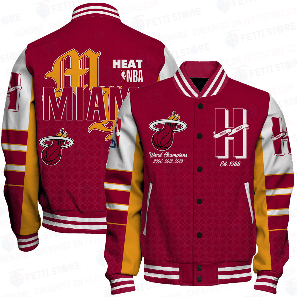 miami heat team logo sport pattern retro baseball varsity jacket baseball jacket all over print 6pvun