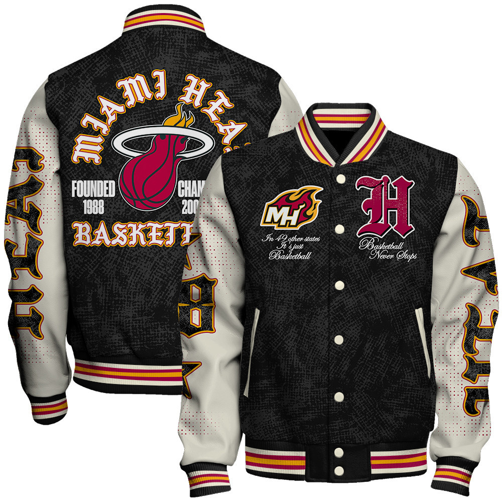 miami heat team logo sport pattern style baseball varsity jacket baseball jacket all over print o5wtw