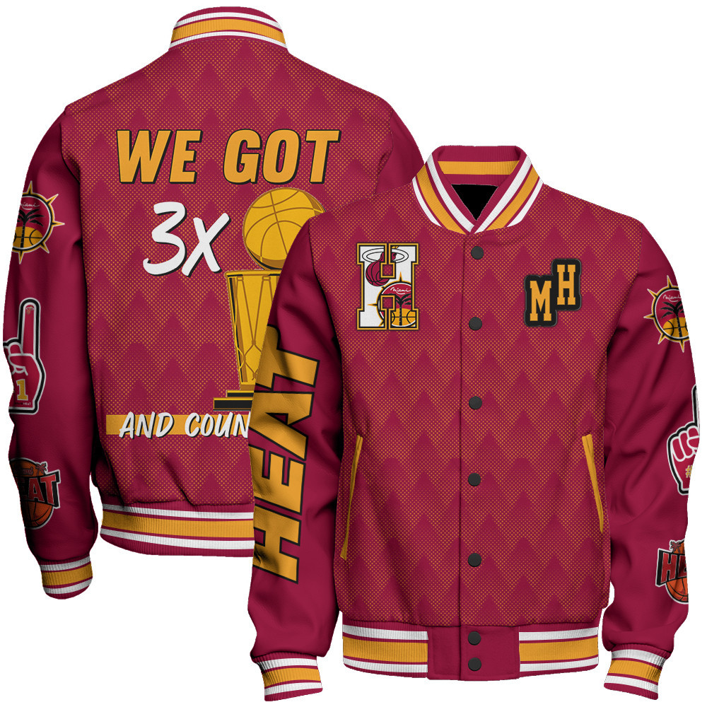 miami heat team logo sport pattern trophy baseball varsity jacket baseball jacket all over print 3ua1r