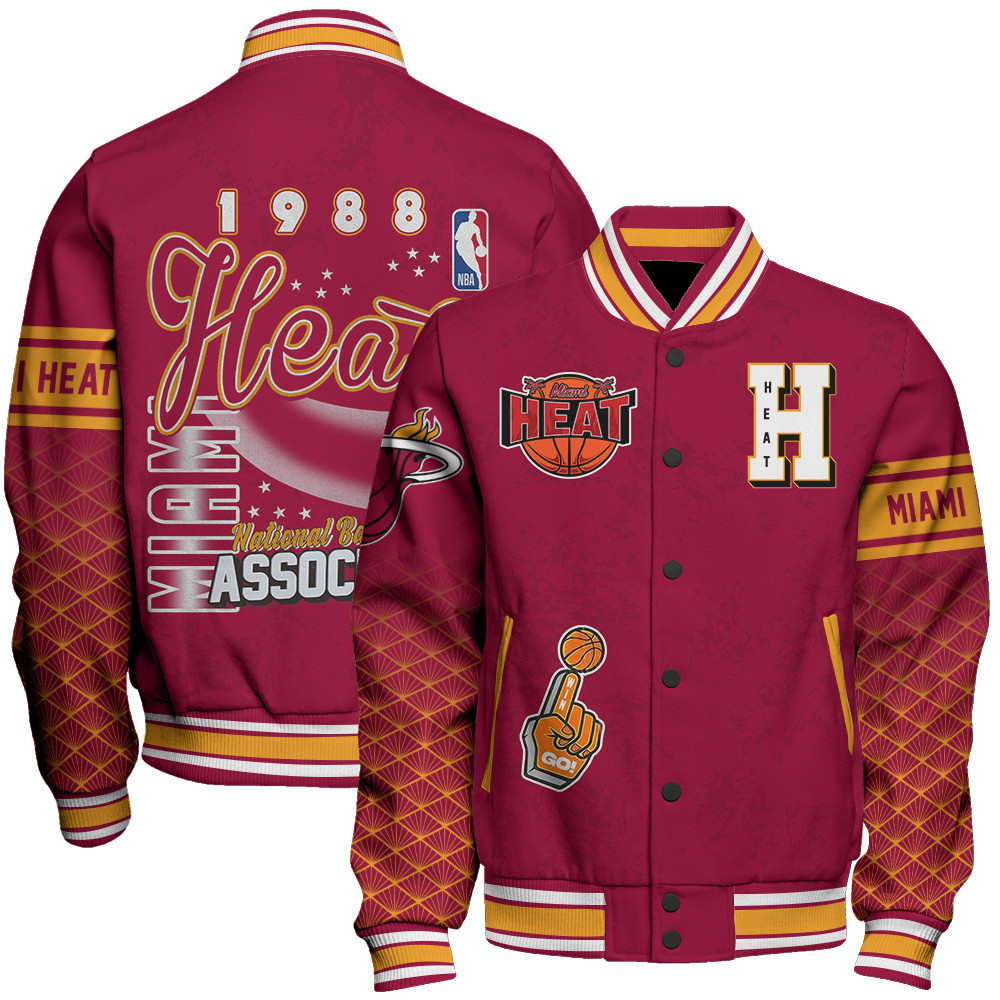 miami heat team logo sport pattern vintage baseball varsity jacket baseball jacket all over print ake0k