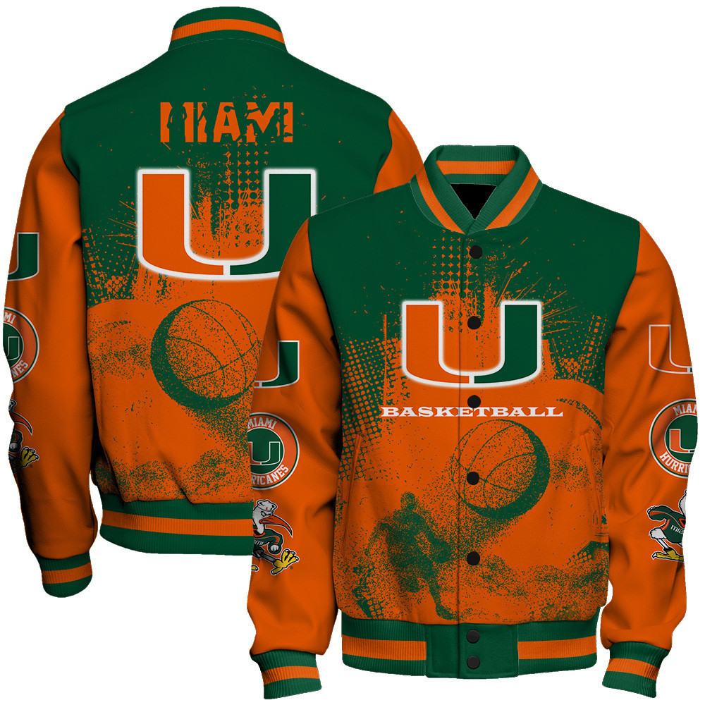 miami hurricanes ncaa basketball team splashing colors 3d print baseball varsity jacket baseball jacket all over print bkar4