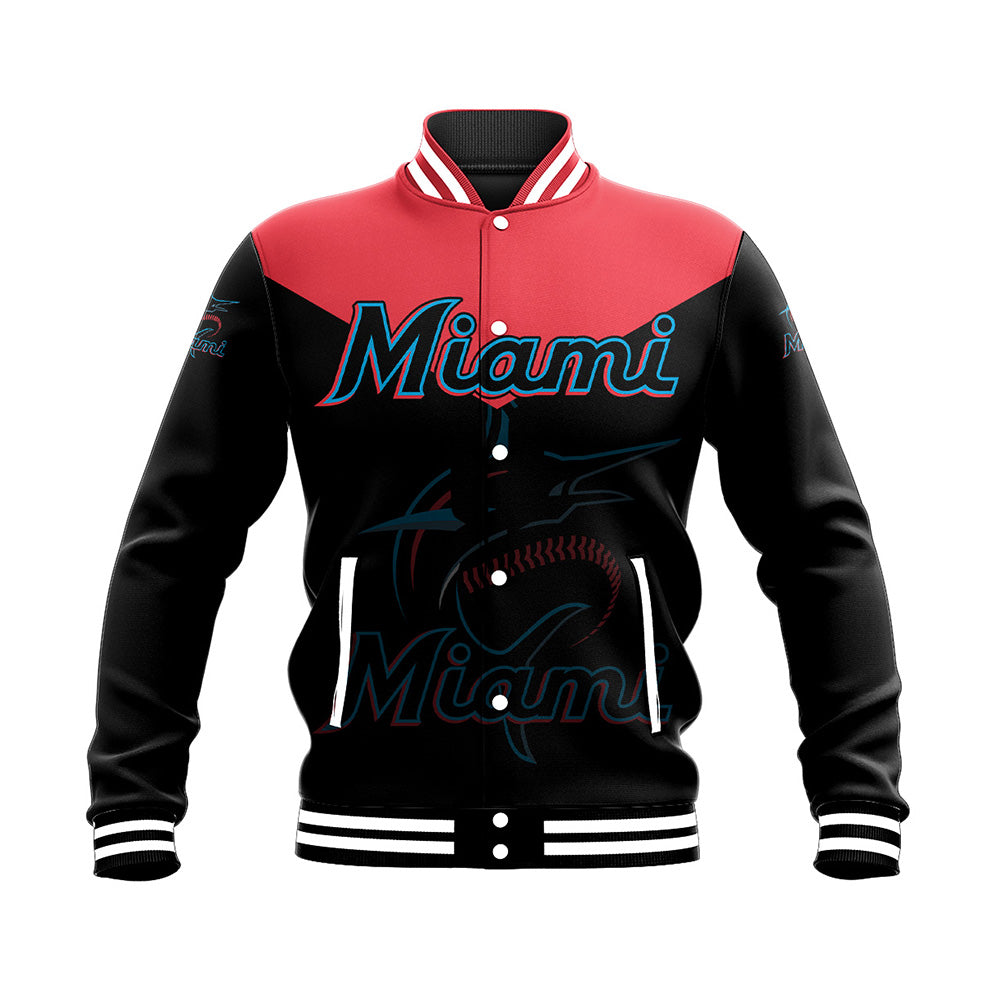 miami marlins baseball jacket button up zipper hooded all over print drinking style mlb 2dord