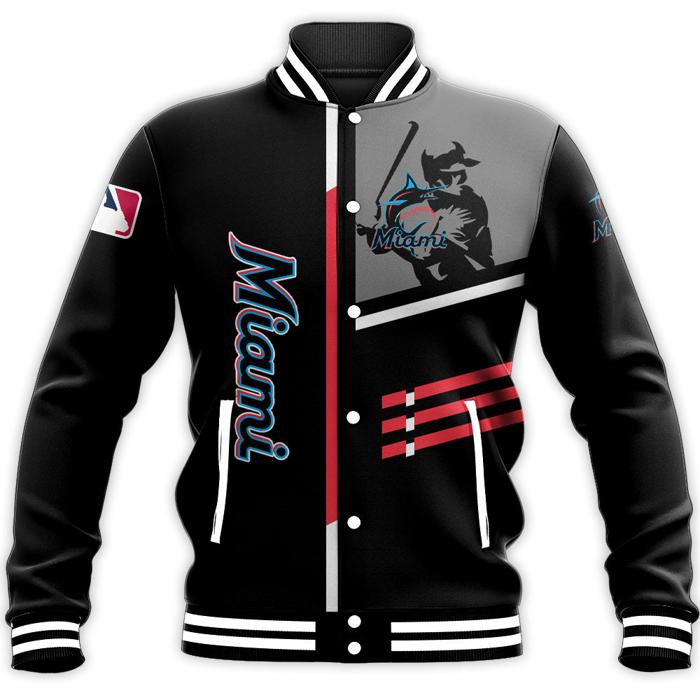 miami marlins baseball jacket button up zipper hooded all over print personalized baseball for fan mlb pfxou