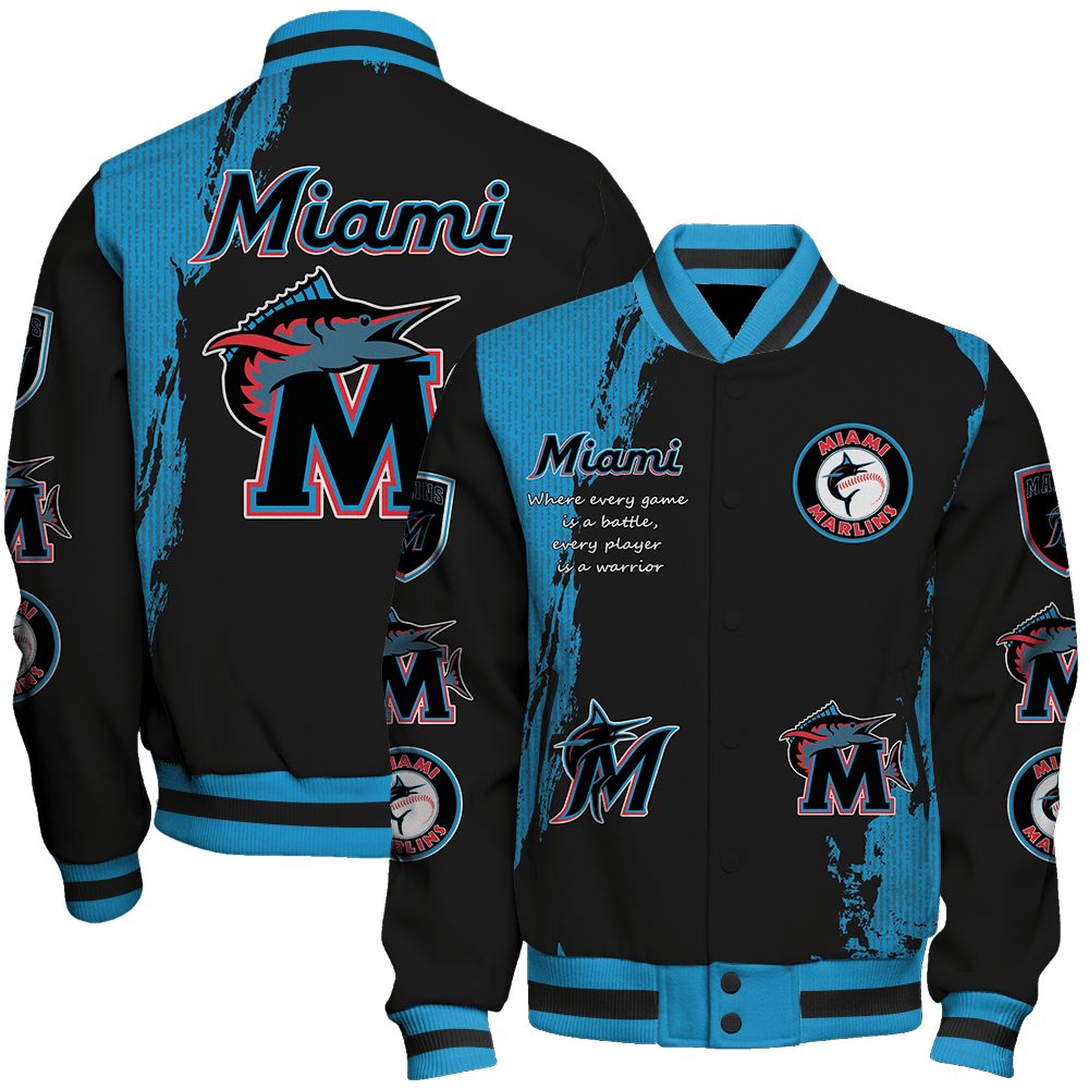 miami marlins mlb baseball every game is a battle 3d unisex baseball varsity jacket baseball jacket all over print p5mlg