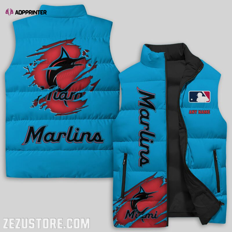 miami marlins mlb sleeveless puffer jacket custom for fans gifts