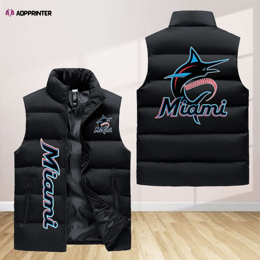 miami marlins sleeveless puffer jacket custom for fans spj0391