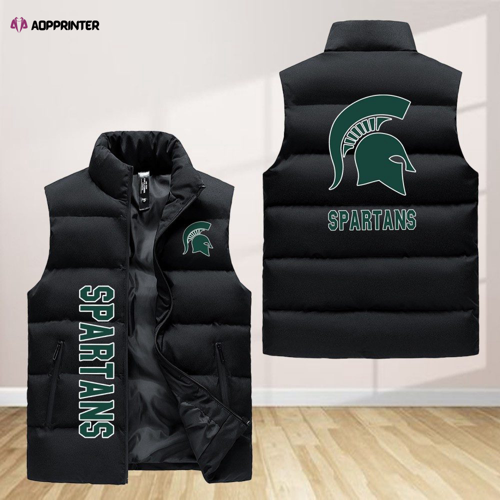 michigan state spartans football sleeveless puffer jacket custom for fans spj0465