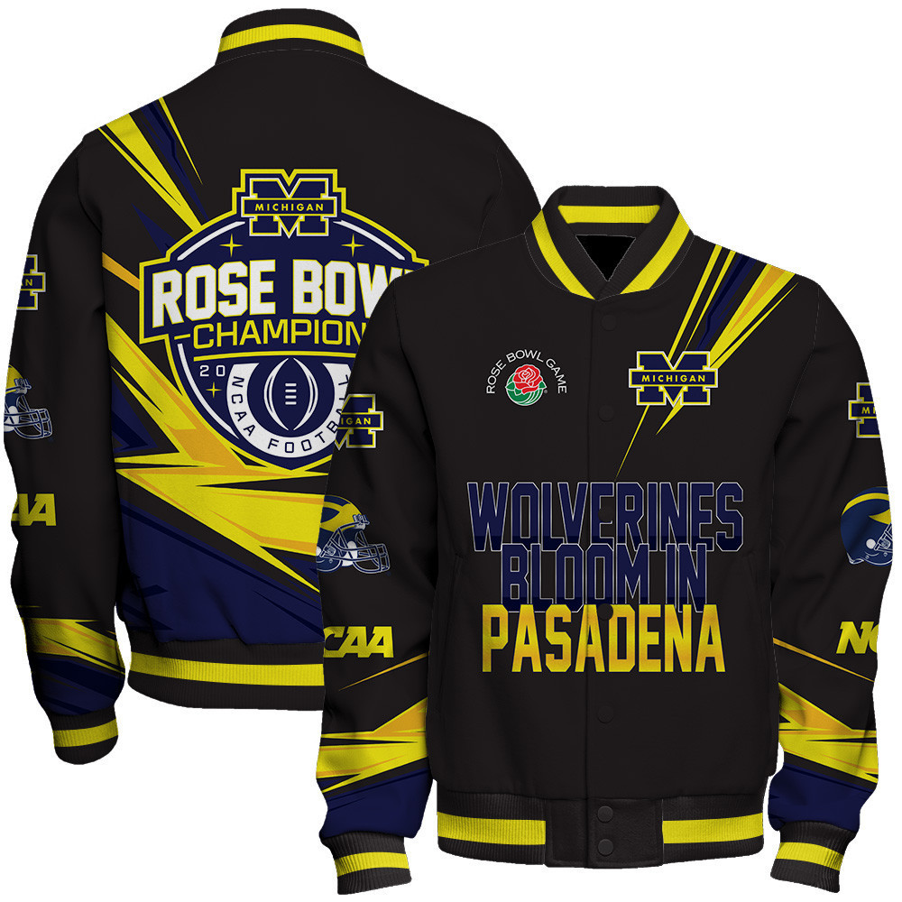 michigan wolverines 2024 rose bowl ncaa wolverines bloom in pasadena baseball varsity jacket baseball jacket all over print wyufp