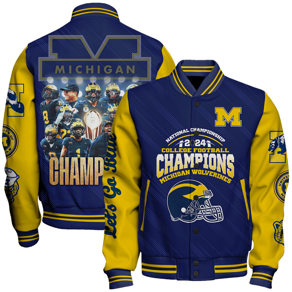 michigan wolverines champions print baseball varsity jacket baseball jacket all over print sfat v10 omqpa