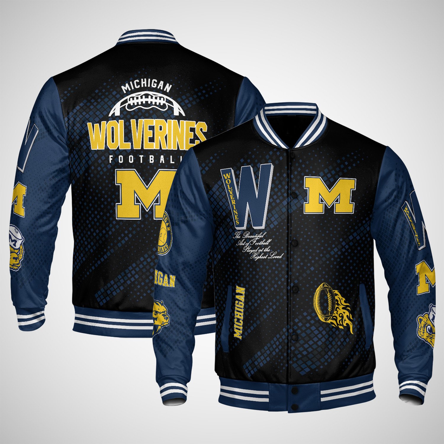 michigan wolverines varsity jacket baseball jacket all over print wf ro2p5