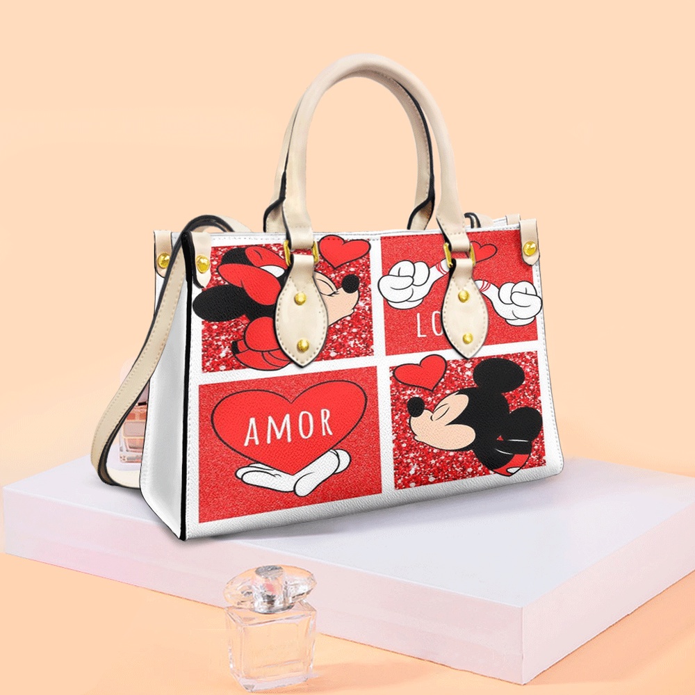 mickey couple kiss love cartoon disney gift lover lady handbag q0m8y