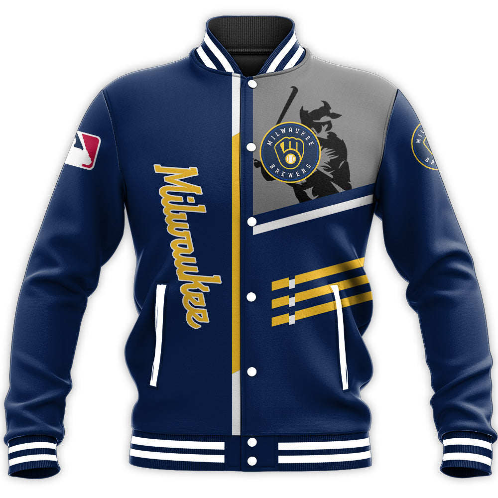 milwaukee brewers baseball jacket button up zipper hooded all over print personalized baseball for fan mlb gqjfj