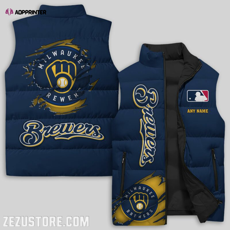 milwaukee brewers mlb sleeveless puffer jacket custom for fans spj1546