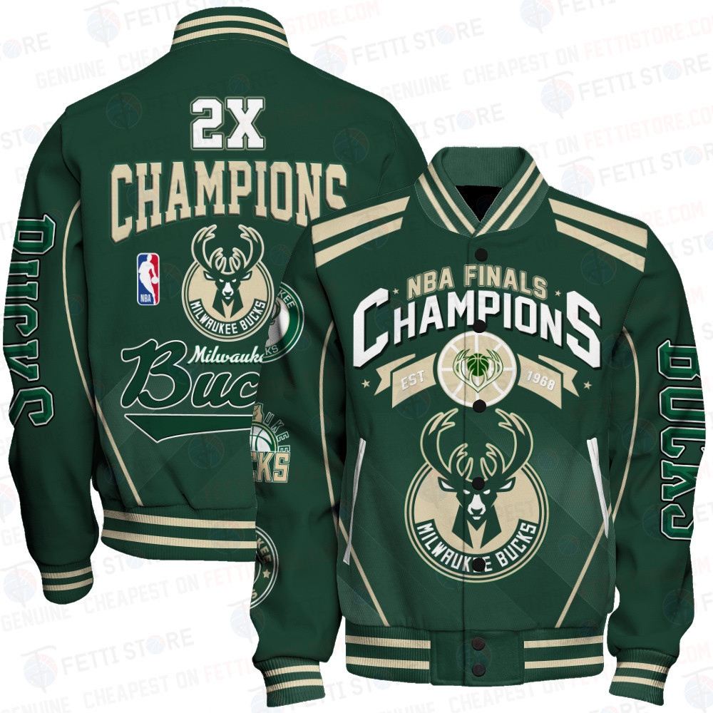 milwaukee bucks 2x champions basketball team print baseball varsity jacket baseball jacket all over print sfat v24 9csyd