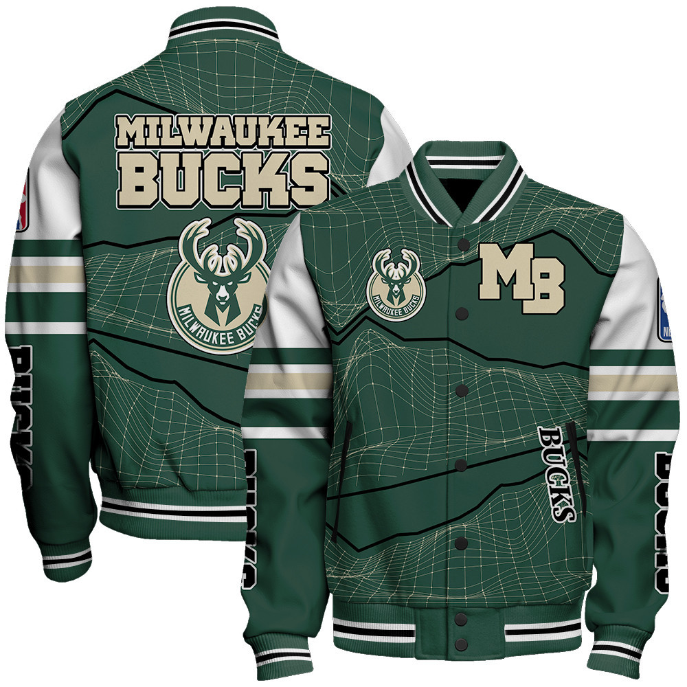 milwaukee bucks basketball unique textures baseball varsity jacket baseball jacket all over print sfat v11 dog4f